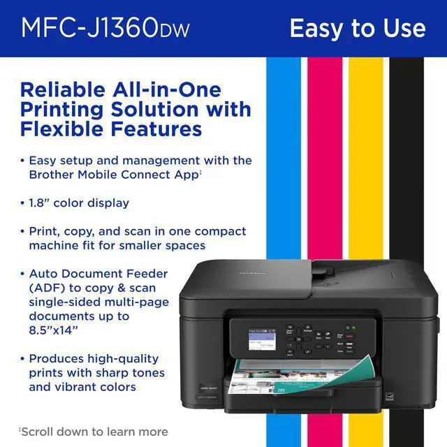 Alt view image 10 of 11 - Brother Work Smart 1360 Wireless Color Inkjet All-in-One Printer with Automatic Duplex Printing and 1.8" Color Display (MFC-J1360DW)