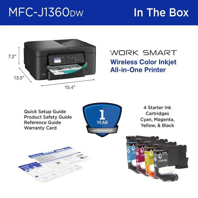 Alt view image 11 of 11 - Brother Work Smart 1360 Wireless Color Inkjet All-in-One Printer with Automatic Duplex Printing and 1.8" Color Display (MFC-J1360DW)