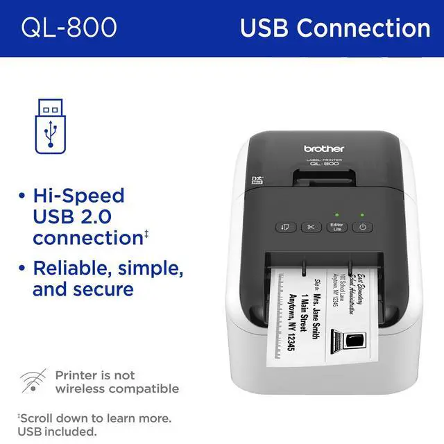 Alt view image 2 of 2 - QL-800 High-Speed Professional Printer, Plug & Label Feature, Genuine DK Pre-Sized, Multi-System Compatible Black & Red Printing Available (Required USB Cable Included)