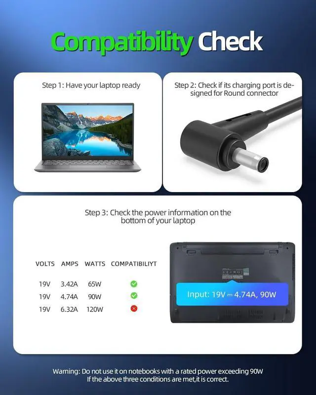 Alt view image 3 of 5 - 90W Charger Fit for Asus Vivobook M1603 M1603Q K1703Z M1703Q, 10Ft Power Cord 15 16X 17X K1703 K1703ZA M1603QA M1703QA X560UD UX533FD UX533FN K560UD, Fit for VivoPC K20CD E3202 E3402 Laptop Power C