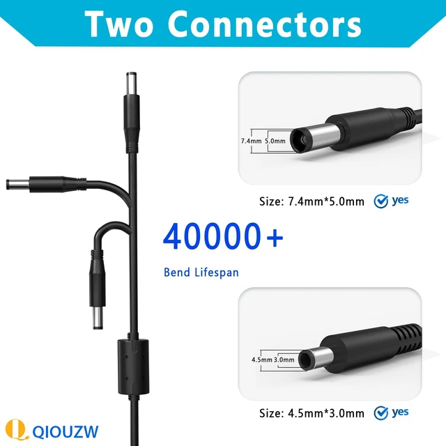 Alt view image 2 of 5 - QIOUZW 130W 19.5V 6.7A 7.4mm Tip Laptop Charger Compatible with Dell Inspiron 15 7559 N7110 N5110 Precision M20 M60 M70 M90,Dell XPS 15 L502X 17 L702X,PA-4E DA130PE1-00 JU012 Adapter Power Suppl
