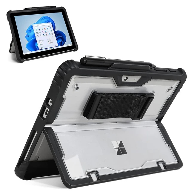 Alt view image 2 of 5 - Clear Case for Surface Go4 Go3 Go2 Go Tablet 10.5 inches with Pen Holder, Heavy Duty Shockproof Rugged Protective Case for Surface Go4/Go3/Go2/Go with Kickstand and Hand/Shoulder Strap