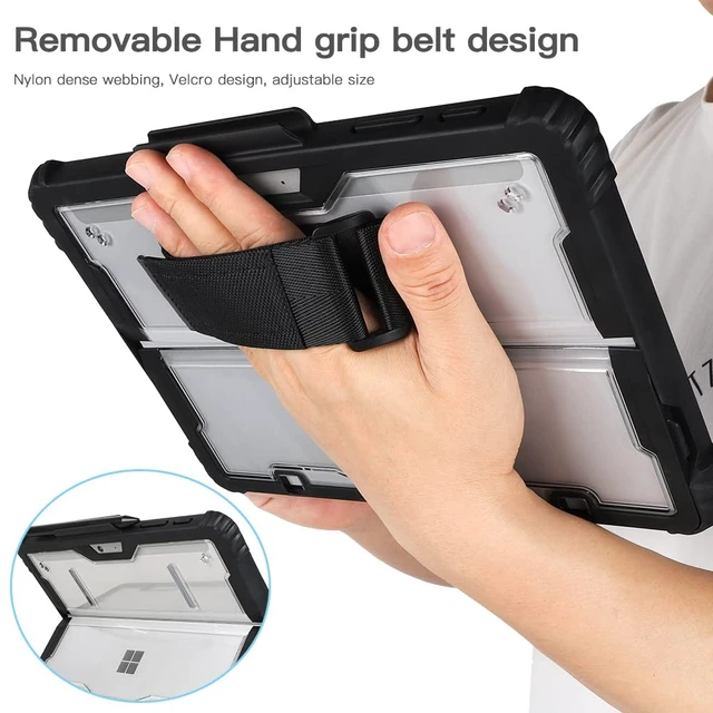 Alt view image 4 of 5 - Clear Case for Surface Go4 Go3 Go2 Go Tablet 10.5 inches with Pen Holder, Heavy Duty Shockproof Rugged Protective Case for Surface Go4/Go3/Go2/Go with Kickstand and Hand/Shoulder Strap