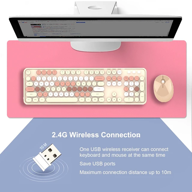 Alt view image 3 of 5 - 2.4G Full-Size Wireless Keyboard and Mouse Combo, Multi-Color Typewriter Style Round Keycap, Cute Candy Colors, Compatible with Notebook, PC (104 Keys,Milk Tea)