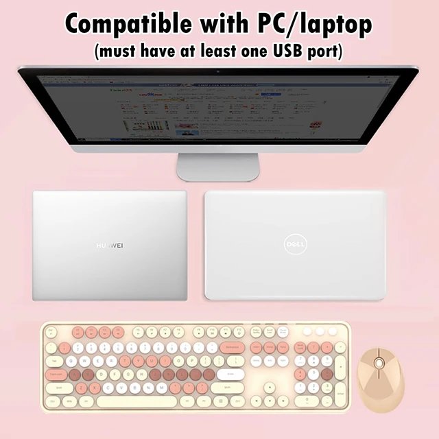 Alt view image 5 of 5 - 2.4G Full-Size Wireless Keyboard and Mouse Combo, Multi-Color Typewriter Style Round Keycap, Cute Candy Colors, Compatible with Notebook, PC (104 Keys,Milk Tea)
