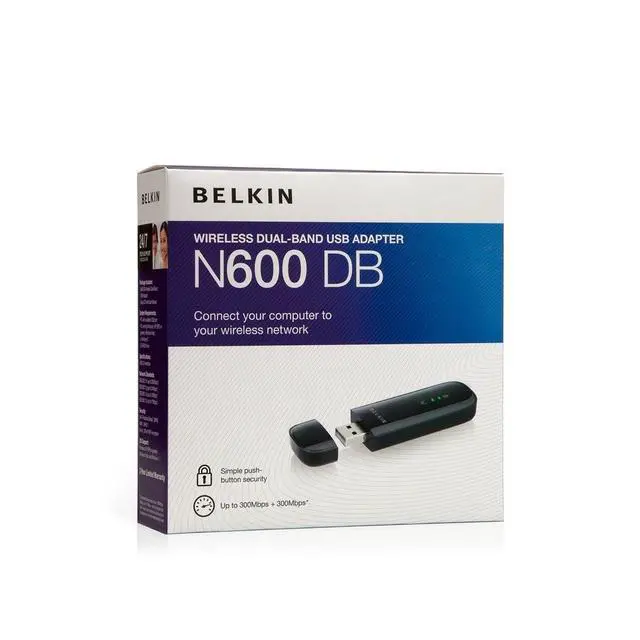Alt view image 2 of 3 - Belkin N600 DB F9L1101 Wireless Dual-Band USB Adapter, Up to 300Mbps Speed (Black)