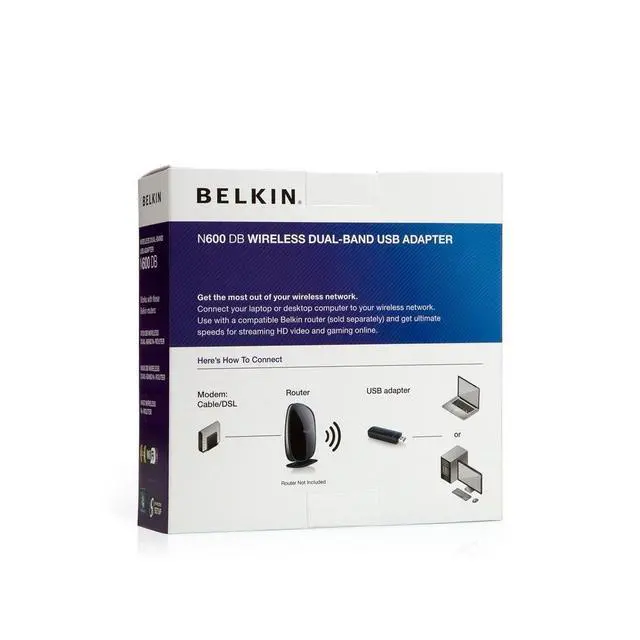 Alt view image 3 of 3 - Belkin N600 DB F9L1101 Wireless Dual-Band USB Adapter, Up to 300Mbps Speed (Black)