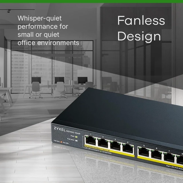 Alt view image 4 of 5 - Zyxel 10 Port Network Ethernet Switch ^^ Unmanaged GbE PoE+ ^^ GS1100-10HP