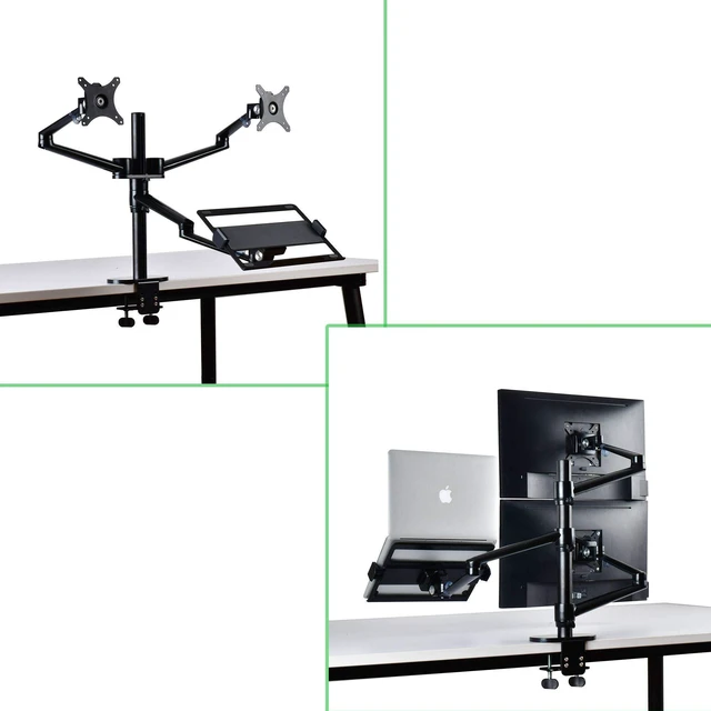 Alt view image 2 of 5 - MagicHold Height Adjustable 3 in 1 Mount Compatible with 13 to 17.3 inch Laptop, Hold 2 Monitors 11 to 27 inch with Vesa, Monitor Desk Stand arm Riser Mount Stand Workstation (Silver)