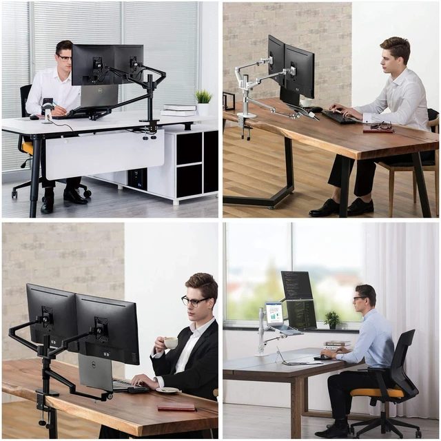 Alt view image 3 of 5 - MagicHold Height Adjustable 3 in 1 Mount Compatible with 13 to 17.3 inch Laptop, Hold 2 Monitors 11 to 27 inch with Vesa, Monitor Desk Stand arm Riser Mount Stand Workstation (Silver)
