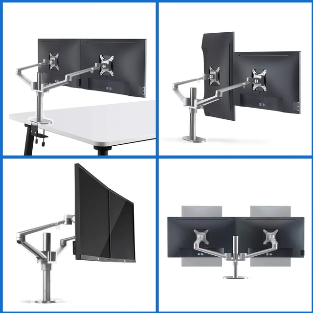Alt view image 5 of 5 - MagicHold Height Adjustable 3 in 1 Mount Compatible with 13 to 17.3 inch Laptop, Hold 2 Monitors 11 to 27 inch with Vesa, Monitor Desk Stand arm Riser Mount Stand Workstation (Silver)