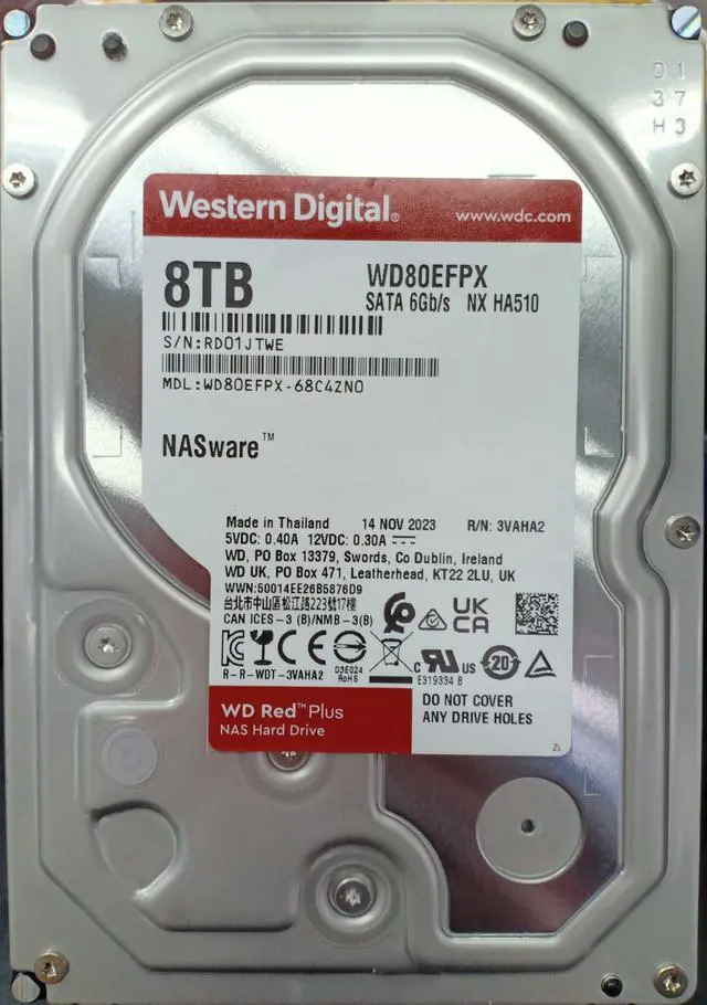 Alt view image 2 of 5 - Western Digital 8TB WD Red Plus NAS Internal Hard Drive HDD - 5640 RPM, SATA 6 Gb/s, CMR, 256 MB Cache, 3.5" - WD80EFPX