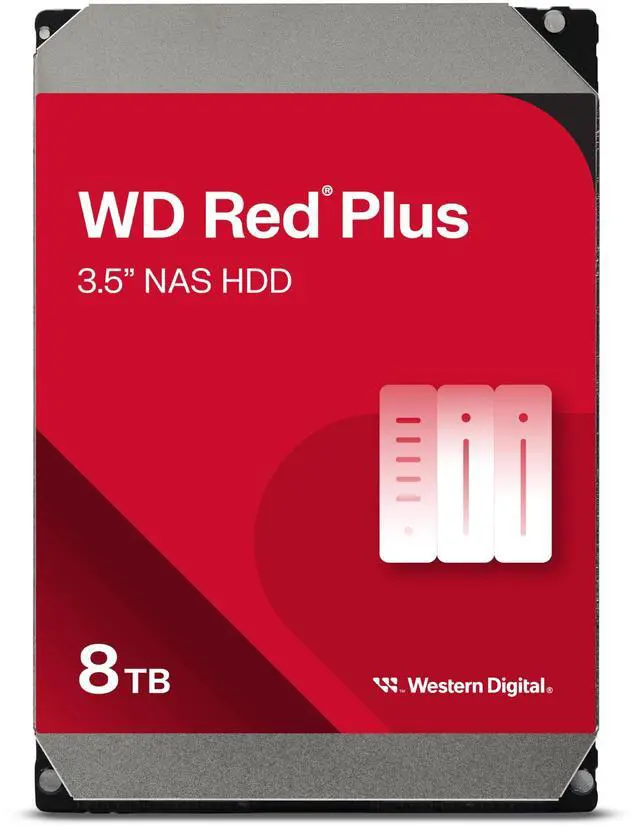 Main image of Western Digital 8TB WD Red Plus NAS Internal Hard Drive HDD - 5640 RPM, SATA 6 Gb/s, CMR, 256 MB Cache, 3.5" - WD80EFPX