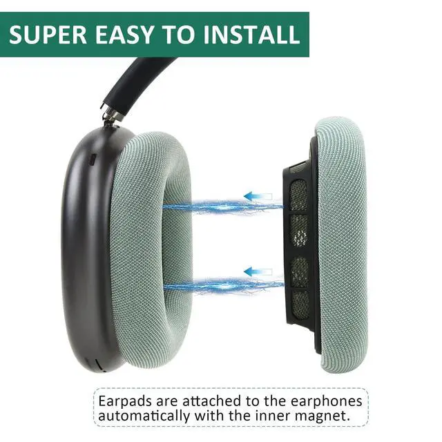 Alt view image 2 of 5 - EARROCK Replacement Gel Ear Cushions for Apple AirPods Max 1, Mesh Fabric Covered Ear Pads & Silicone & Memory Foam and Magnet (Green)