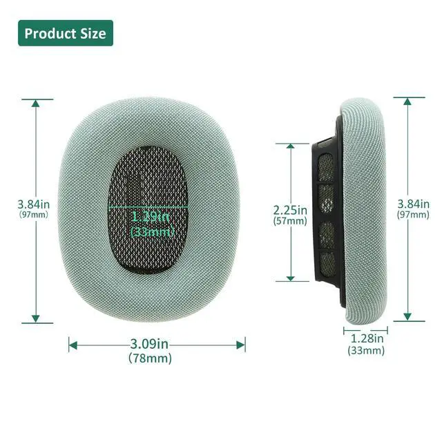 Alt view image 3 of 5 - EARROCK Replacement Gel Ear Cushions for Apple AirPods Max 1, Mesh Fabric Covered Ear Pads & Silicone & Memory Foam and Magnet (Green)