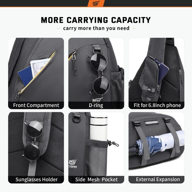 Alt view image 5 of 5 - SKYSPER Sling Laptop Bag (Up to 13 Inch) - 18L Crossbody Sling Backpack Travel Shoulder Bag Hiking Daypack for Men Women(Darkgrey)