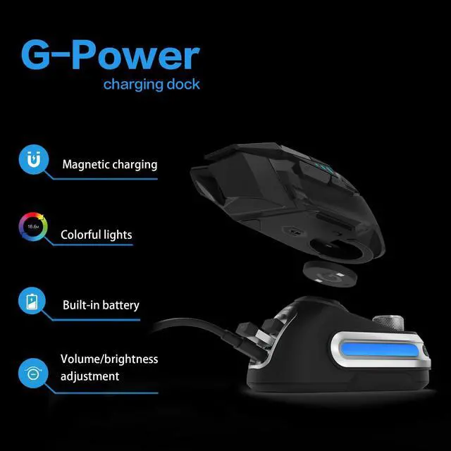 Alt view image 3 of 5 - Fanxoo G-Power Charging Dock for Logitech G502 G502X Plus GPW G903 G703 Wireless Mouse with RGB Light and Computer Volume Control knobDoes not Include Mouse (Black)