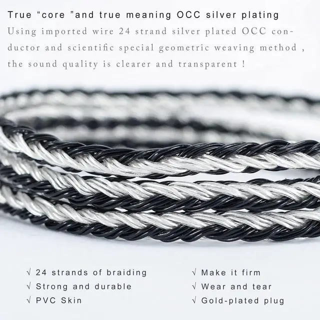Alt view image 4 of 5 - FEDAI Earphone Cable Upgrade 24 Core Silver Plated Copper Cable HiFi Headphones IEM Cable with 2 Pin for ES4 ZST ZSN AS10 ZS10 CCA C10 C16 ZSX ZS10 PRO AS16 ZSR TRN V80 V90 BA5C12(2.5mm,2pin)