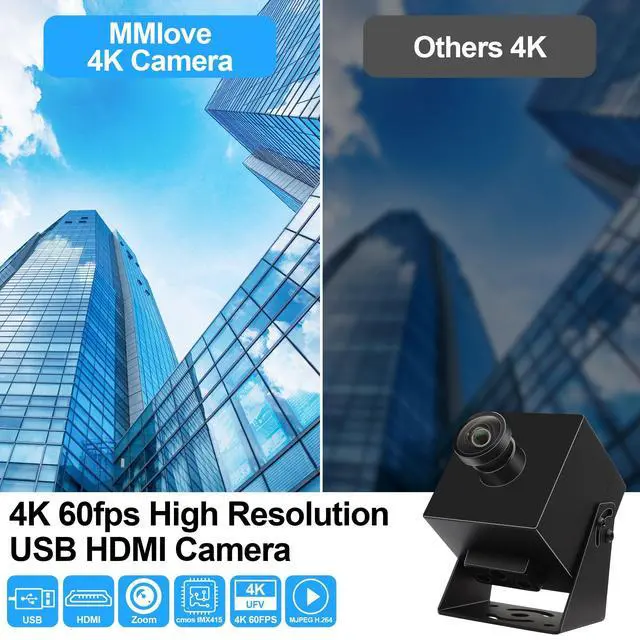 Alt view image 2 of 5 - MMlove 4K HDMI Camera High Speed 60FPS USB Webcam 8MP Streaming with 120 Wide Angle Lens H.264 2X Digital Zoom Simultaneous Output Close up Lightburn for PC Laptop