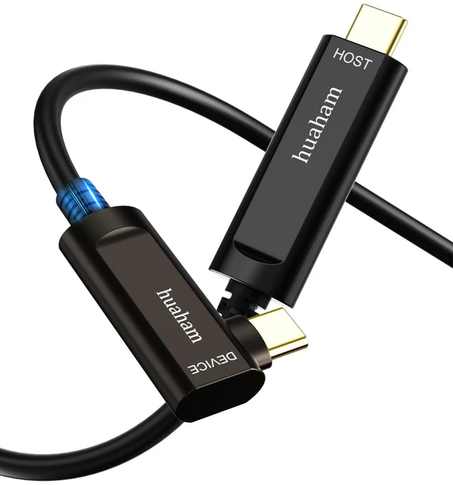 Main image of huaham USB C Fiber Optic Right Angled Cable 50FT, 10Gbps USB 3.2 Gen2 Cable with Germany SiliconLine Chip, Ultra Slim & Long Distance for Logitech 4K Camera,VR/AR,Video Conference,Industrial Sy