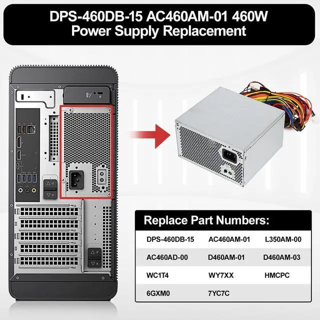 Alt view image 4 of 5 - LXun Upgrad HU460AM-01 WC1T4 D460AM-03 460W Power Supply Compatible with Dell XPS 8930 8920 8910 8900 8700 8300 Alien-Ware Aurora R5 Replacs DPS-460DB-15 AC460AM-01 WY7XX L350AM-00 AC460AD-00 PSU