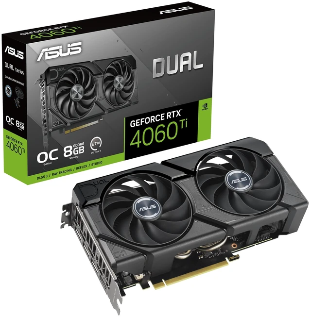 Main image of ASUS Dual GeForce RTX 4060 Ti EVO OC Edition 8GB GDDR6 (PCIe 4.0, 8GB GDDR6, DLSS 3, HDMI 2.1a, DisplayPort 1.4a, Axial-tech Fan Design, Auto-Extreme Technology), 3 Year Warranty