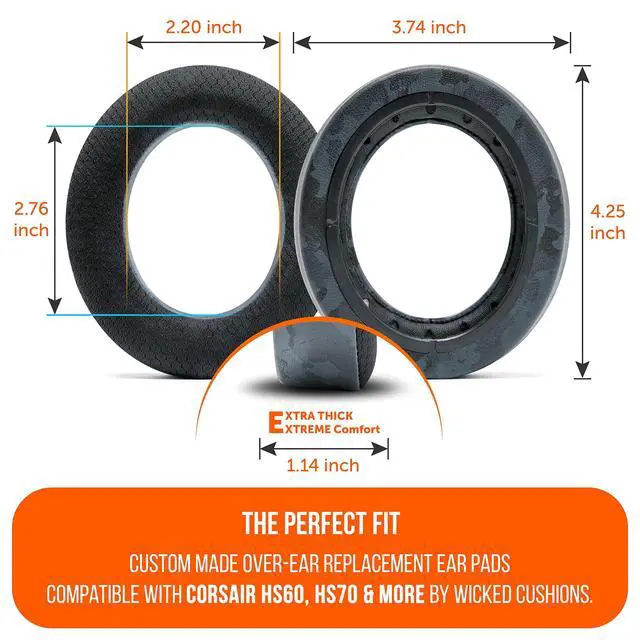 Alt view image 5 of 5 - WC Freeze HS60 - Cooling Gel Replacement Earpads for Corsair HS50, HS60, HS70 & More by Wicked Cushions - Boost Comfort, Durability, Thickness & Sound Isolation for Epic Gaming Sessions ^^ Black