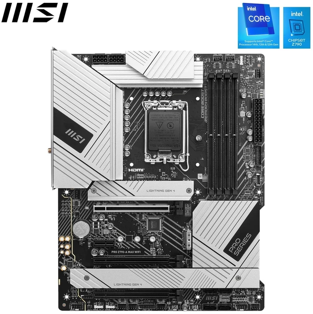 Alt view image 2 of 5 - MSI PRO Z790-A MAX WiFi ProSeries Motherboard (Supports 12th/13th/14th Gen Intel Processors, LGA 1700, DDR5, PCIe 5.0, M.2, SATA 6G, 2.5Gbps LAN, USB 3.2 Gen2, Wi-Fi 7, Bluetooth 5.4, ATX)