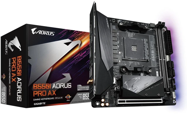 Main image of GIGABYTE B550I AORUS PRO AX AMD AM4 ITX Motherboard, Supports Ryzen 5000/4000/3000 Series, DDR4, 6+2 Power Phase, 2X M.2, PCIe 4.0, USB-C, WiFi 6, 2.5 GbE LAN, Q-Flash Plus, WiFi EZ-Plug,
