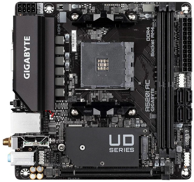 Alt view image 2 of 5 - Gigabyte A520I AC (AMD Ryzen AM4/Mini-ITX/Direct 6 Phases Digital PWM with 55A DrMOS/Gaming GbE LAN/Intel WiFi+Bluetooth/NVMe PCIe 3.0 x4 M.2/3 Display Interfaces/Q-Flash Plus/Motherboard