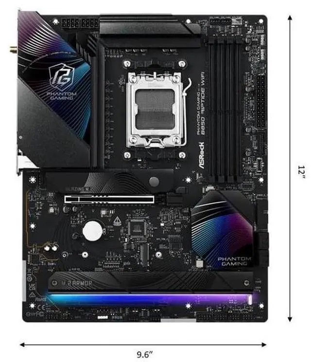 Alt view image 2 of 5 - ASRock AMD B850 Phantom Gaming Riptide WiFi 7 Socket AM5 Ryzen 9000/8000/7000 Series DDR5 8000+ (OC) MHz 256GB ATX Motherboard M.2 SATA3 6.0 Gb/s PCIe 5.0