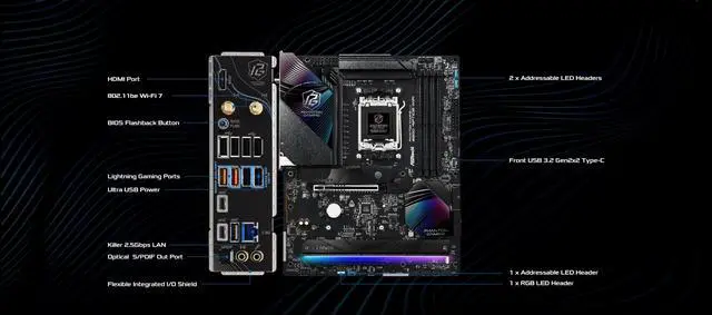 Alt view image 5 of 5 - ASRock AMD B850 Phantom Gaming Riptide WiFi 7 Socket AM5 Ryzen 9000/8000/7000 Series DDR5 8000+ (OC) MHz 256GB ATX Motherboard M.2 SATA3 6.0 Gb/s PCIe 5.0