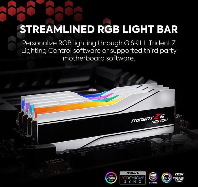 Alt view image 3 of 5 - G.SKILL Trident Z5 Neo RGB Series DDR5 RAM (AMD EXPO) 32GB (2x16GB) 6000MT/s CL30-36-36-96 1.35V Desktop Computer Memory U-DIMM - Matte White (F5-6000J3036F16GX2-TZ5NRW)