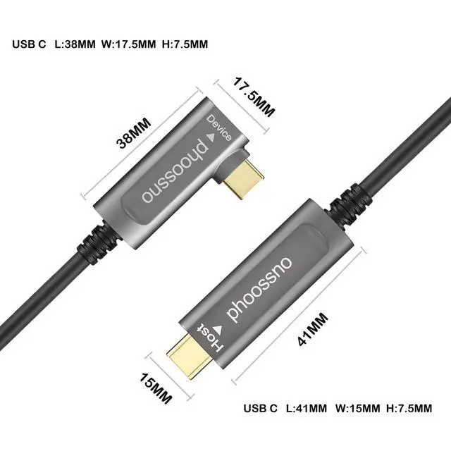 Alt view image 2 of 5 - phoossno USB C to C Fiber Optical Cable USB 3.2Type C Cable 10Gbps 50FT Compatible with Microsoft Azure Logitech Camera Aver &Vaddio & Barco ClickShare Touch Screen Kinect Intel Rea
