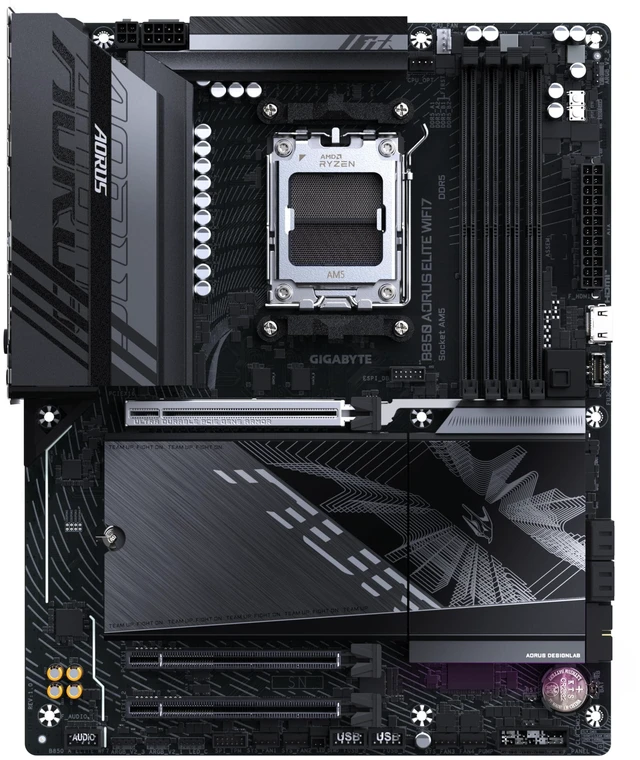 Alt view image 2 of 5 - Gigabyte B850 AORUS Elite WIFI7 Motherboard - AMD Ryzen 9000 Series CPUs, 14+2+2 Phases Digital VRM, up to 8200MHz DDR5 (OC), 1xPCIe 5.0 + 2xPCIe 4.0 M.2, 2.5 LAN, WiFi 7, USB 3.2 Gen 2x2