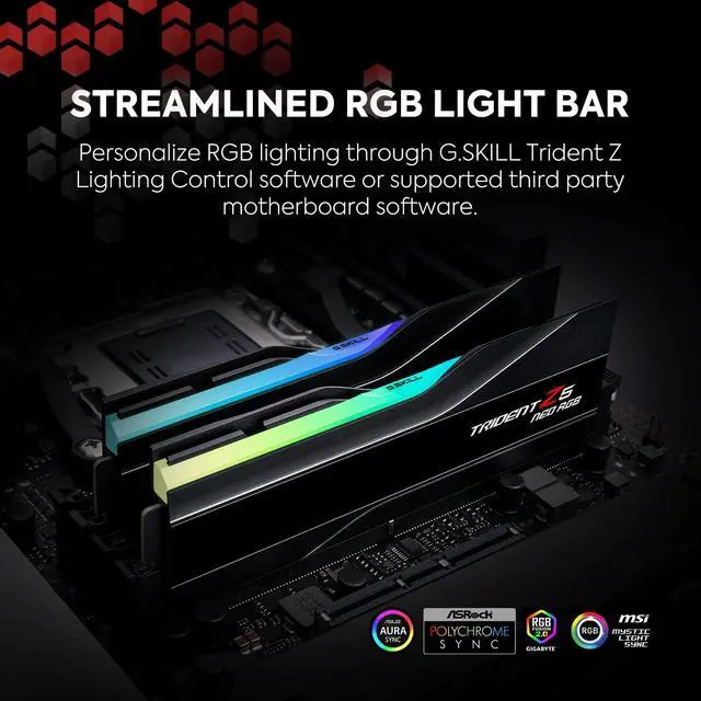 Alt view image 3 of 5 - G.SKILL Trident Z5 Neo RGB Series DDR5 RAM (AMD EXPO) 32GB (2x16GB) 6000MT/s CL28-36-36-96 1.40V Desktop Computer Memory U-DIMM - Matte Black (F5-6000J2836G16GX2-TZ5NR)