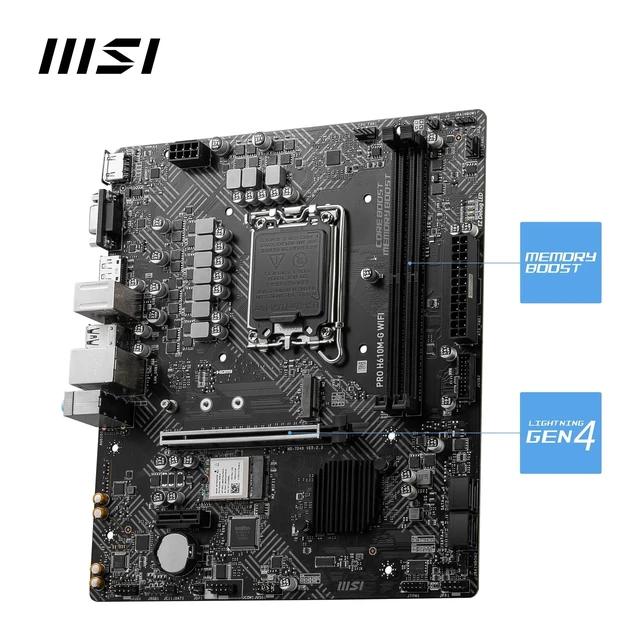 Alt view image 3 of 5 - MSI PRO H610M-G WiFi Motherboard, Micro-ATX - Supports Intel Core 14th, 13th and 12th Gen Processors, LGA 1700 - DDR5 Memory Boost 5600MHz/MAX, PCIe 4.0 x16 Slot, M.2 Gen3, Wi-Fi 6E, BT 5.3