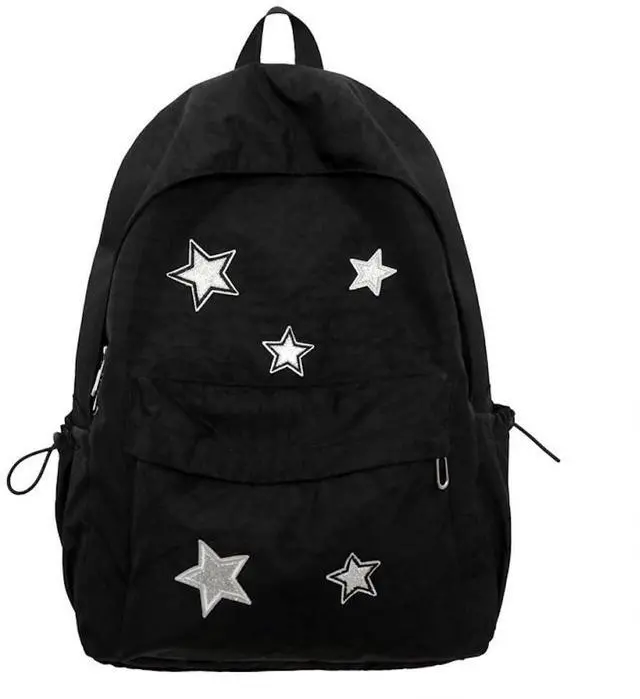 MININAI Cute Y2K Aesthetic Backpack Stars Pattern Preppy Backpack Laptop Backpack Back to College Supplies (Black,One Size)