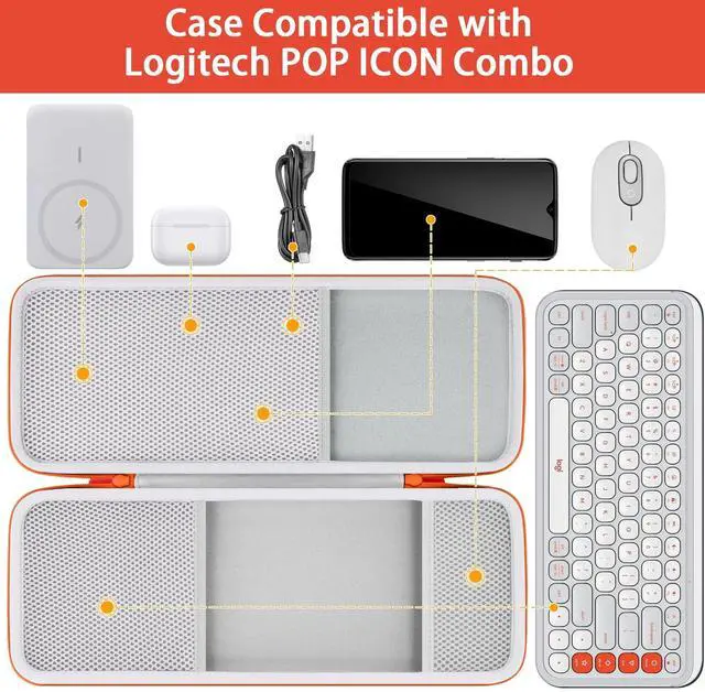 Alt view image 2 of 5 - co2CREA Hard Case Compatible with Logitech POP ICON Combo, Bluetooth Keyboard and Mouse Combo (White Orange Case)