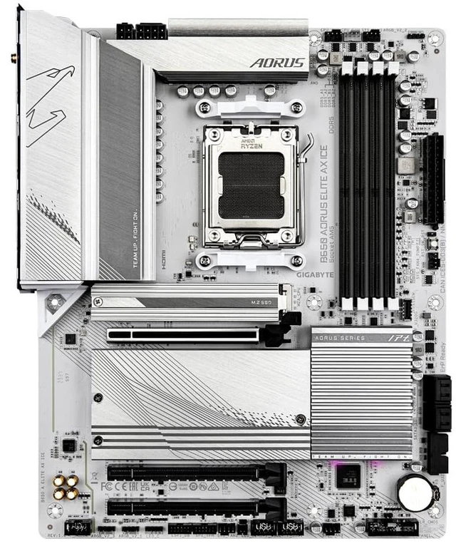 Alt view image 2 of 4 - Gigabyte B650 AORUS ELITE AX ICE AMD AM5 Socket Motherboard, ATX, 4x DDR5 Slots, 3x M.2 Sockets, 2x USB-C Port, Fitted I/O Shield, 2.5GbE LAN, Wi-Fi 6E, 1x DisplayPort / 1x HDMI Port