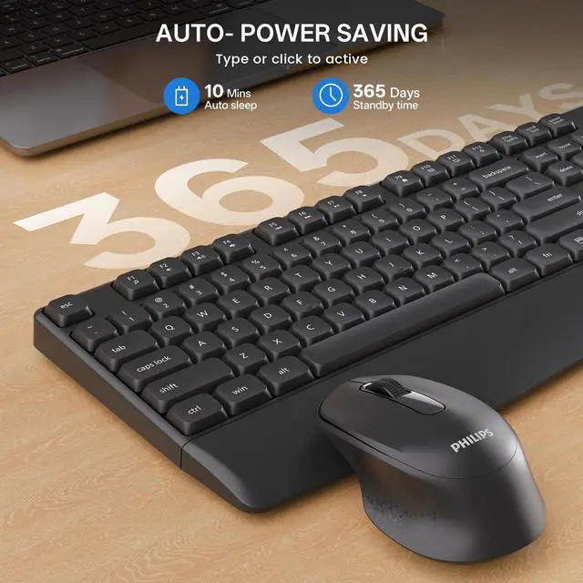Alt view image 3 of 5 - PHILIPS Wireless Keyboard and Mouse Combo-Ergonomic Keyboard and Mouse Wireless Combo,Plug n' Play,Sleep Mode and 2.4GHz Keyboard for Mac, Windows, Laptop-SPT6348