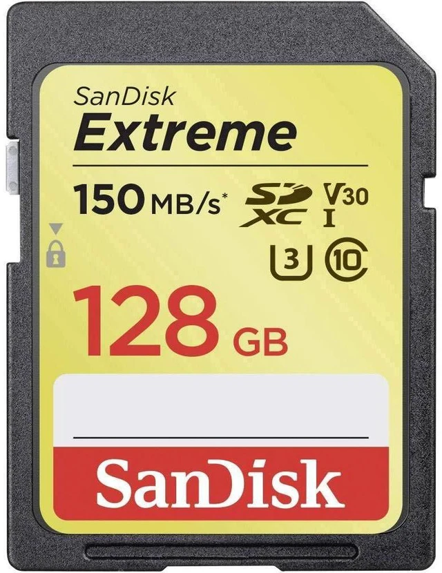 Main image of SANDISK 128GB Extreme SDXC UHS-I Memory Card - 150MB/s, C10, U3, V30, 4K UHD, SD Card - SDSDXV5-128G-GNCIN