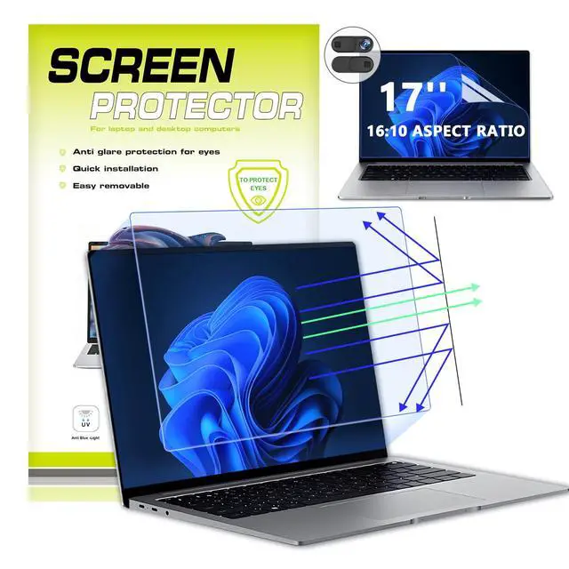 Main image of 2PC 17" 16:10 Anti Blue Light Laptop Screen Protector with Camera Cover