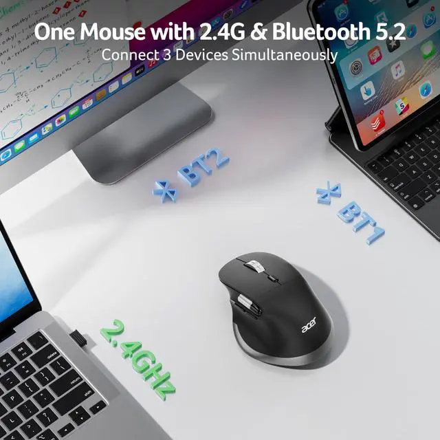 Alt view image 2 of 5 - Acer Ergonomic Mouse Wireless Rechargeable with Side Scroll for Laptop/Mac