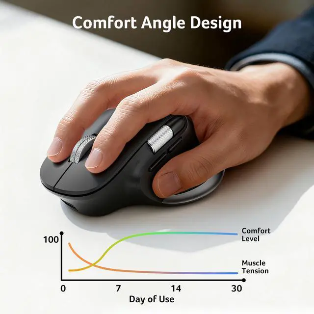 Alt view image 3 of 5 - Acer Ergonomic Mouse Wireless Rechargeable with Side Scroll for Laptop/Mac