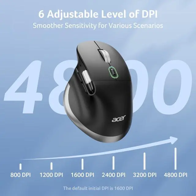 Alt view image 4 of 5 - Acer Ergonomic Mouse Wireless Rechargeable with Side Scroll for Laptop/Mac