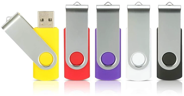 Main image of 32GB Flash Drives 5 Pack, Alihelan USB Flash Drive USB 2.0 Thumb Drive Swivel Memory Stick U Disk Jump Drive Zip Drive with Led Indicator (5 Mixed Colors: Black Red Purple Yellow White, 32G)