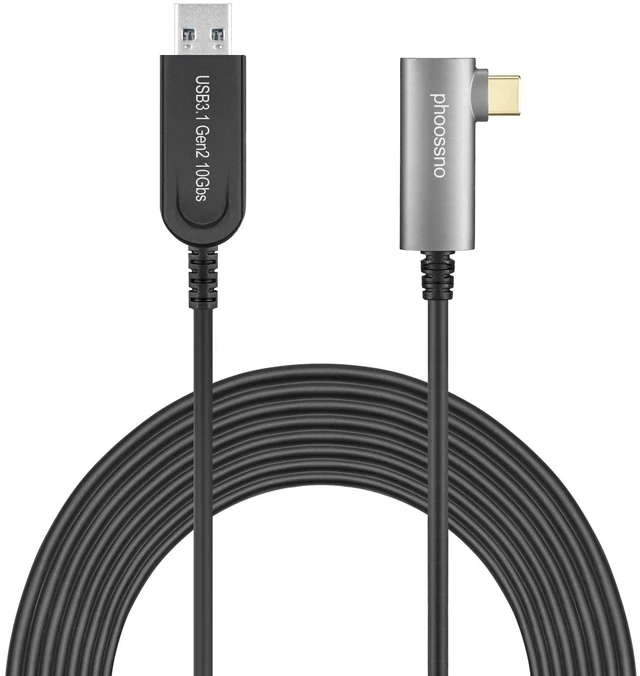 Main image of USB A to C Extension Fiber Optical Cable USB 3.2 Gen2 10Gbps 10M 33FT Right Angled Compatible with Microsoft Azure Logitech Aver Vaddio Camera Barco ClickShare Kinect Intel RealSens
