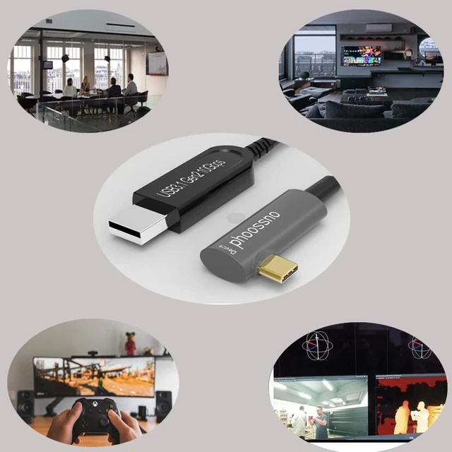 Alt view image 4 of 5 - USB A to C Extension Fiber Optical Cable USB 3.2 Gen2 10Gbps 10M 33FT Right Angled Compatible with Microsoft Azure Logitech Aver Vaddio Camera Barco ClickShare Kinect Intel RealSens
