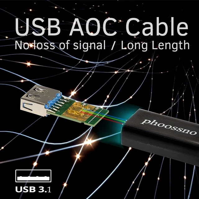 Alt view image 3 of 5 - USB A to C Extension Fiber Optical Cable USB 3.2 Gen2 10Gbps 10M 33FT Right Angled Compatible with Microsoft Azure Logitech Aver Vaddio Camera Barco ClickShare Kinect Intel RealSens